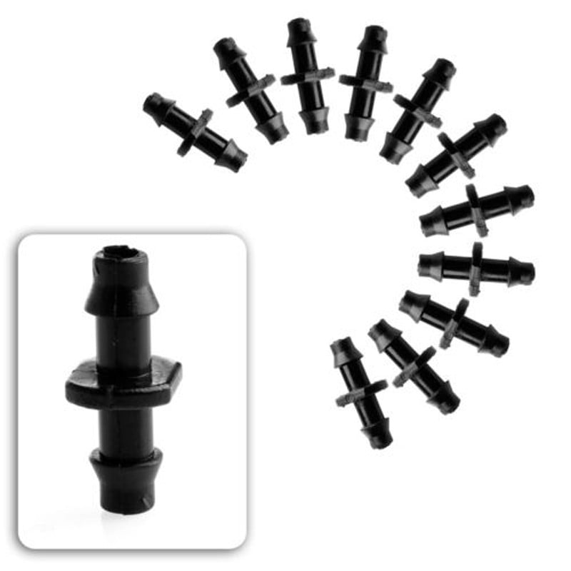 Yannee 200 Pcs 1/4 Inch Barbed Connector Plastic Drip Irrigation Straight Barbed Coupling Fitting for 4/7 mm Tube Drip Irrigation Watering System Black