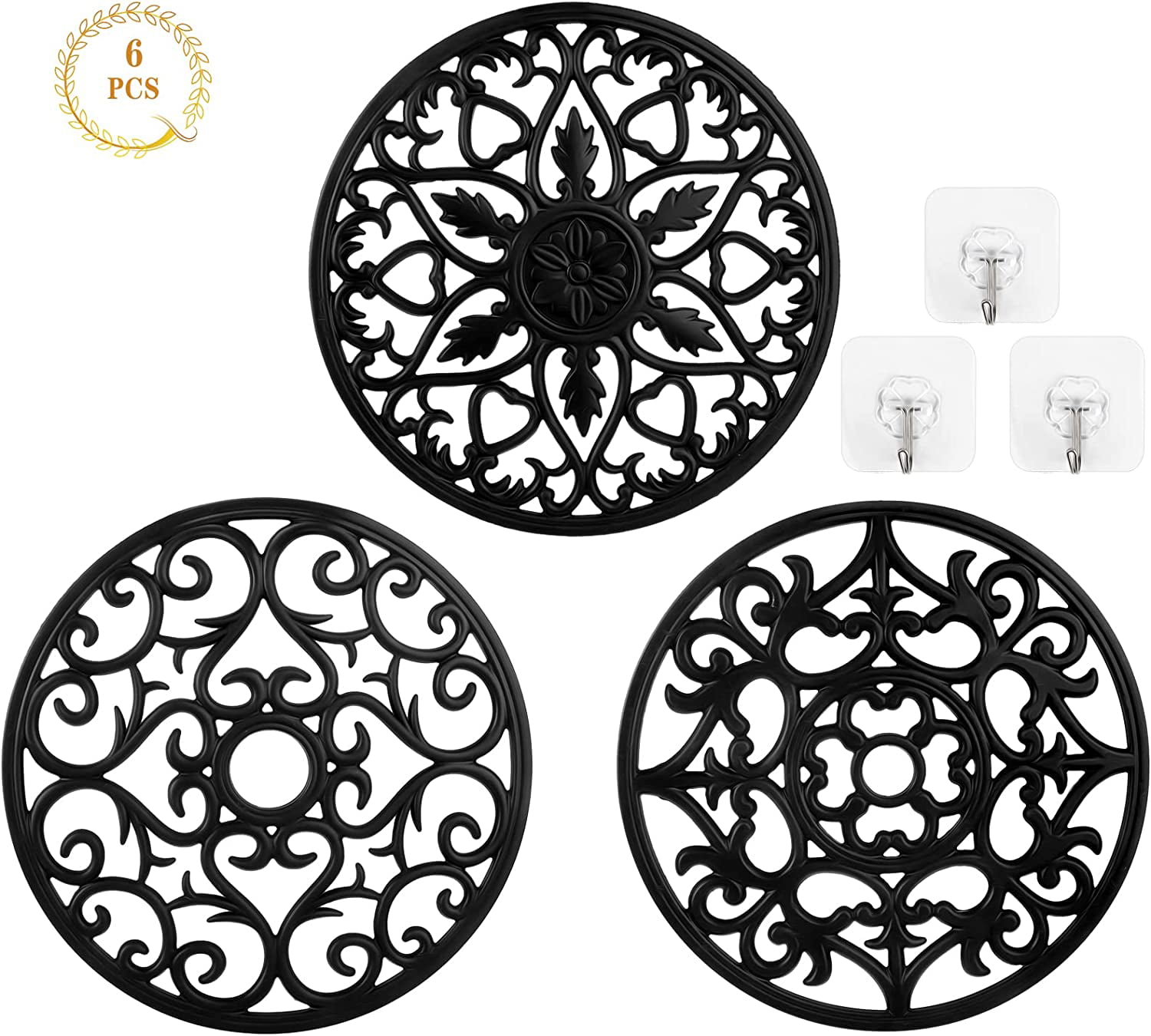 3 PCS Silicone Trivet Mat Set， Heat Resistant Silicone Trivet Stand Holder Multi-use Trivet Kitchen Hot Pads - Black