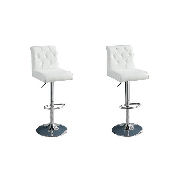 Adjustable Bar stool Gas lift Chair Faux Leather Tufted Chrome Base Modern Set of 2 Chairs Dining Kitchen