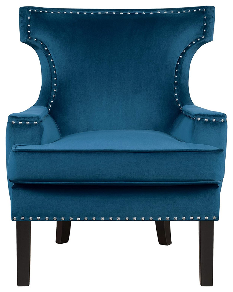 Mid Century Modern Accent Chair  Wingback Design With Nailhead Trim  Navy   Contemporary   Armchairs And Accent Chairs   by Declusia  Houzz