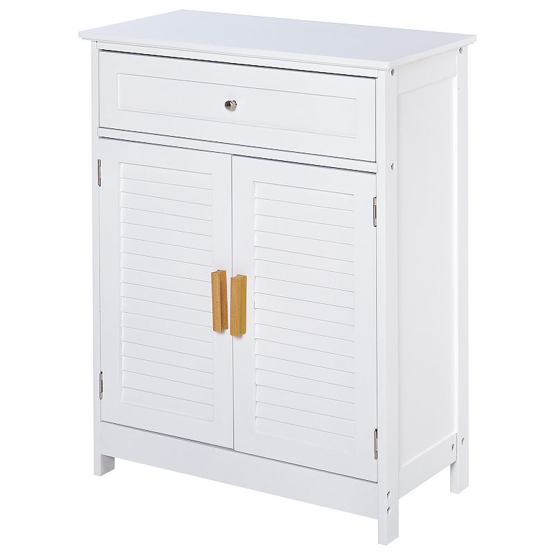 Kleankin Bathroom Storage Cabinet with Double Shutter Door and Drawer Toilet Vanity Cabinet Narrow Organizer White