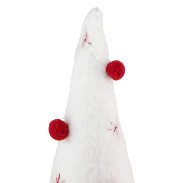 White Plush Christmas Cone Tree With Red Pompom Ornaments