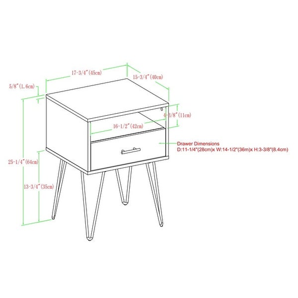 18 inch 1-Drawer Hairpin End Table， Birch