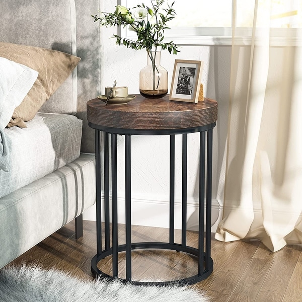 Round End Table， 2 Tier Wood Sofa Side Table for Living Room Bedroom