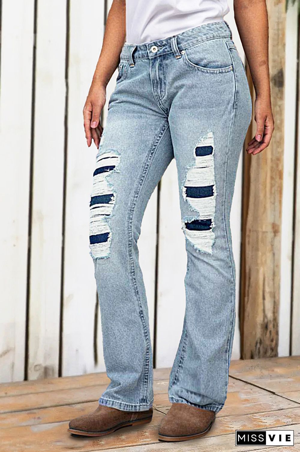 Ripped Low Rise Bootcut Jeans