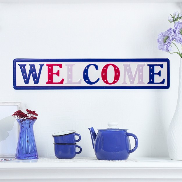 Metal Patriotic quot welcome quot Sign With Stars Wall Decor