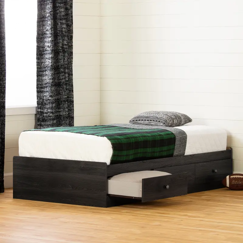 Zach Classic Dark Gray Oak Twin Platform Bed - South Shore