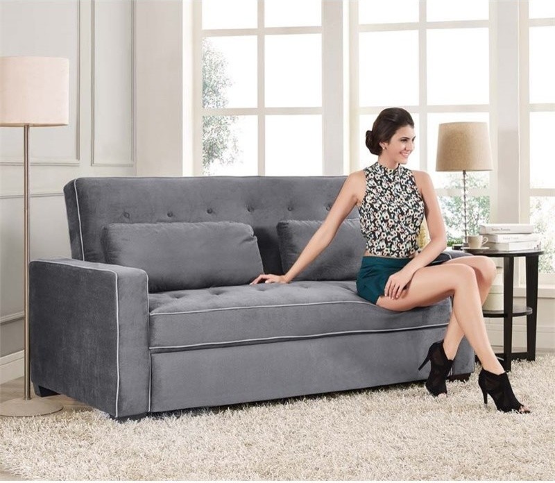 Serta Monroe Queen Convertible Loveseat in Light Gray Fabric Upholstery   Transitional   Sleeper Sofas   by Homesquare  Houzz