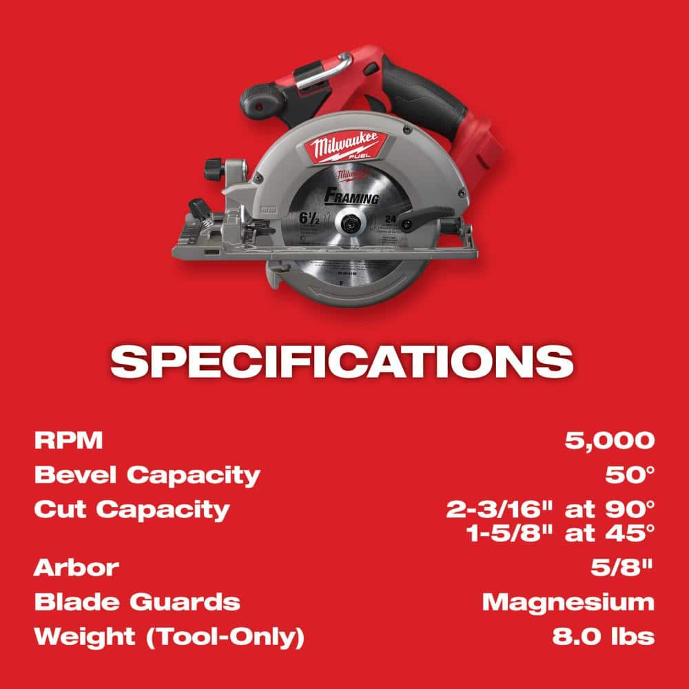 Milwaukee M18 FUEL 18V Lithium-Ion Brushless Cordless 6-1/2 in. Circular Saw (Tool-Only) 2730-20