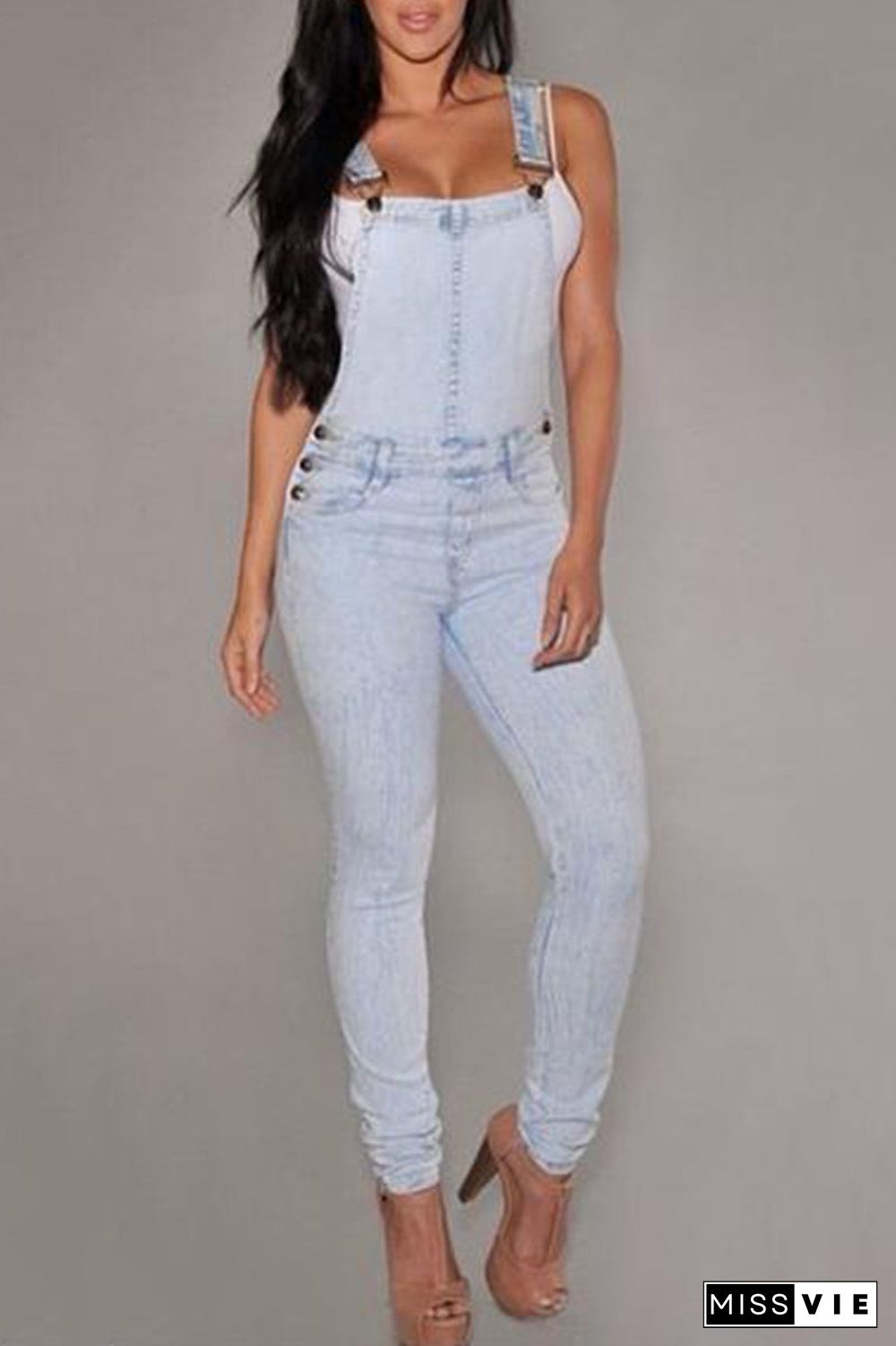 Criss Cross Back Denim Jumpsuit