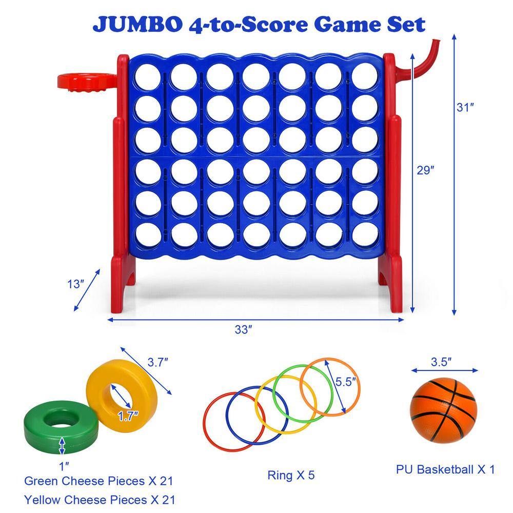 Gymax 2.5 ft. 4-to-Score Giant Game Set Basketball Hoop and Ring Game Outdoor Indoor GYM07314