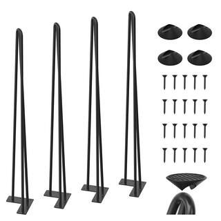 WINSOON 34 in. Black Coating Metal Bench Legs Hairpin Table Legs for Furniture Feet (Set of 4-Pack 3-Rod Black) USHOM4007-1