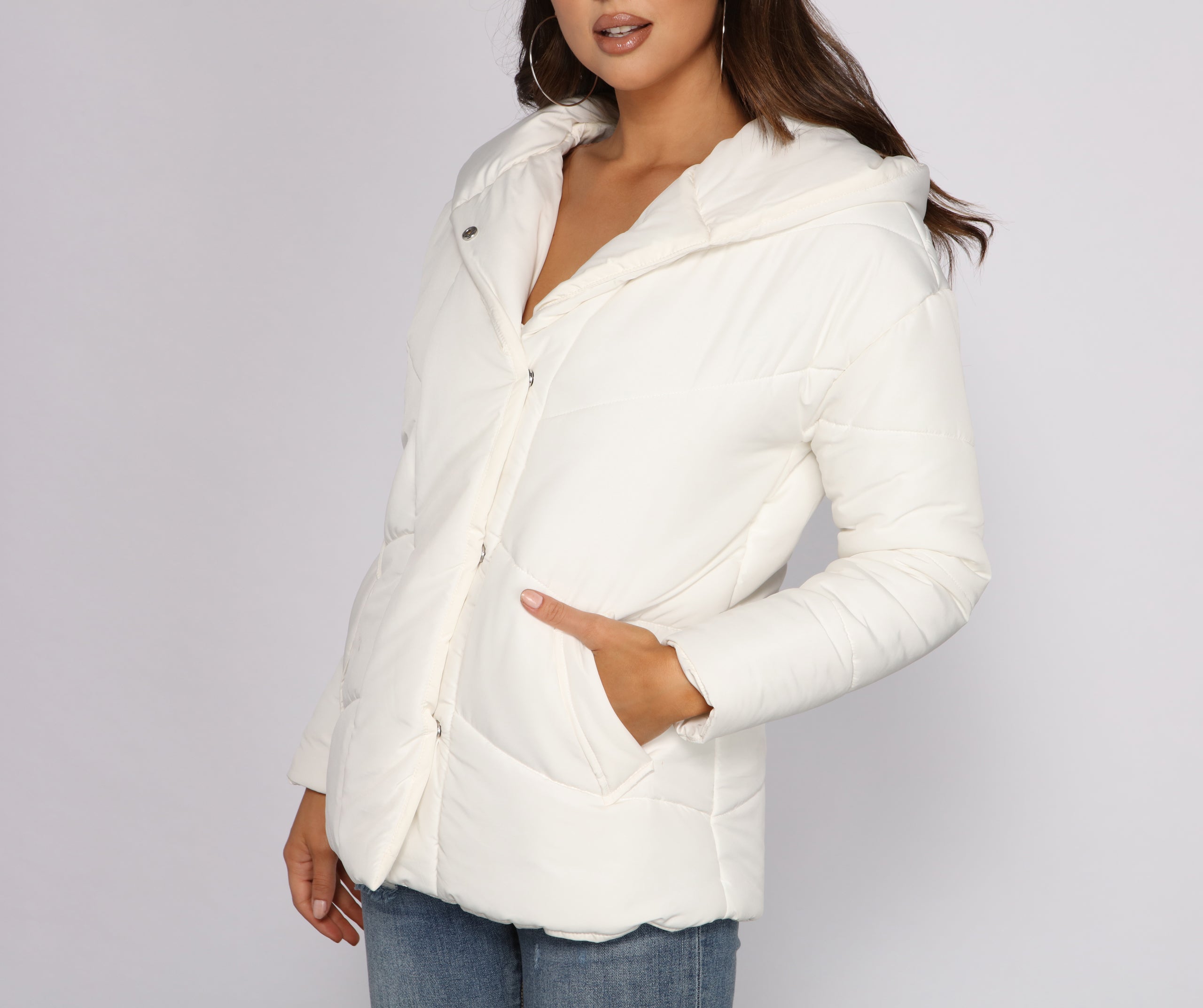 Lightweight Nylon Hooded Puffer Jacket