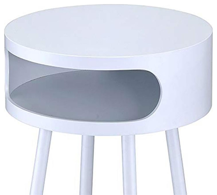 Benjara 16 quotRound Solid Wood End Table with Open Storage Compartment in White   Scandinavian   Side Tables And End Tables   by Homesquare  Houzz