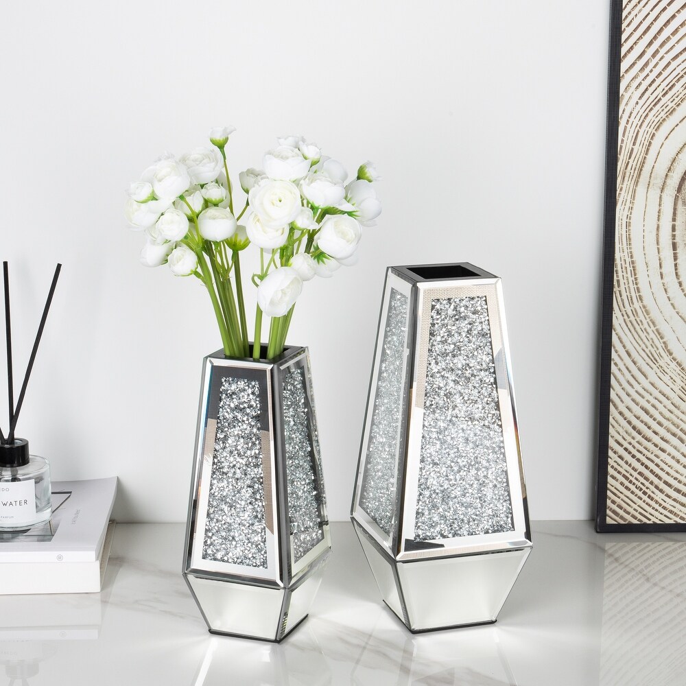 Crushed Diamond Mirrored Vases Set of 2