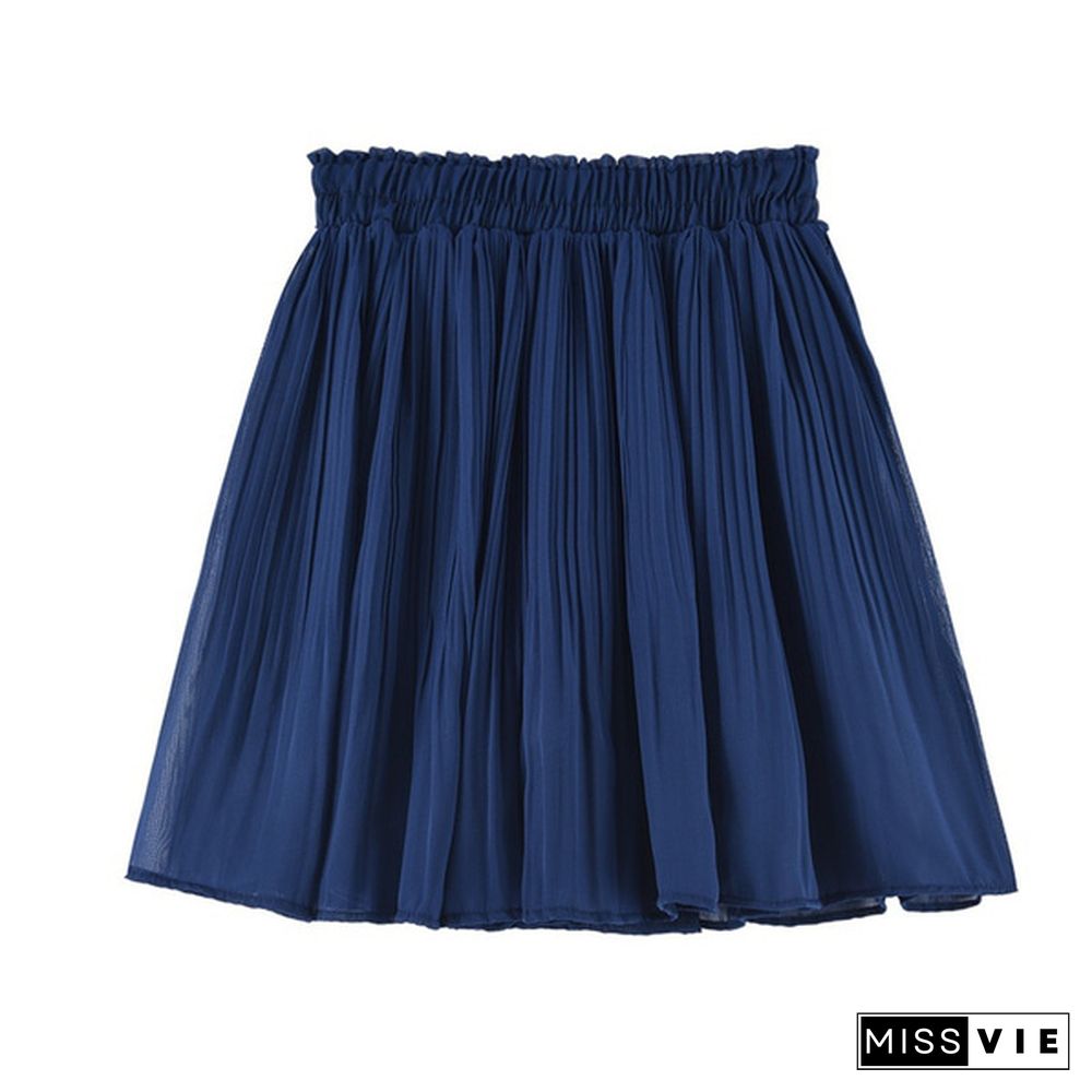 Summer High Waist Office Womens Chiffon Pleated Mini Skirts One Size