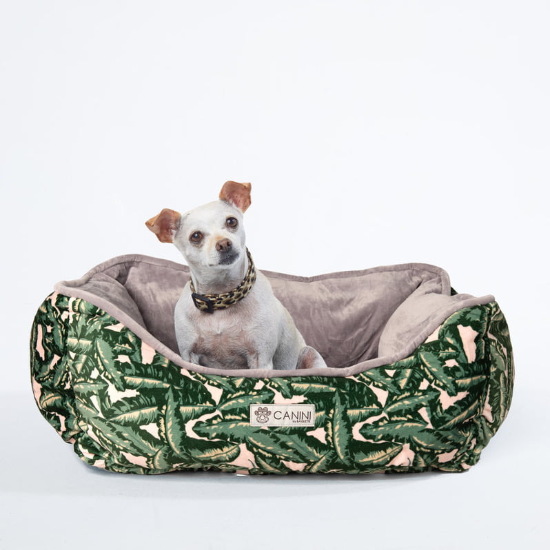 CANINI by Baguette Reversible Micro-Plush Dog Bed for Small-Sized Breeds, Leaf Print