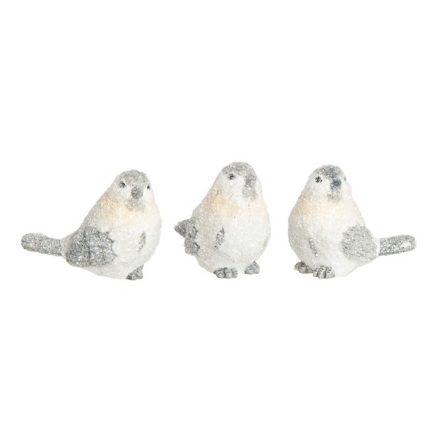 Transpac Resin 2 3 In White Christmas Sparkling Bird Set Of 3