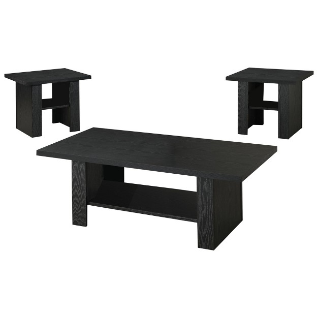 3pc Rodez Wood Coffee Table Set With Shelf Black Oak Coaster