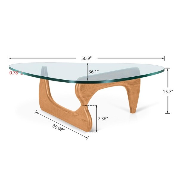 Noguchi Modern Triangle Glass Coffee Table Cherry Wood Base