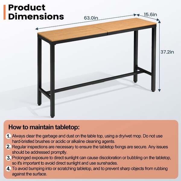 Pellebant Patio Outdoor Bar Table Rectangle Pub Table Dining Table