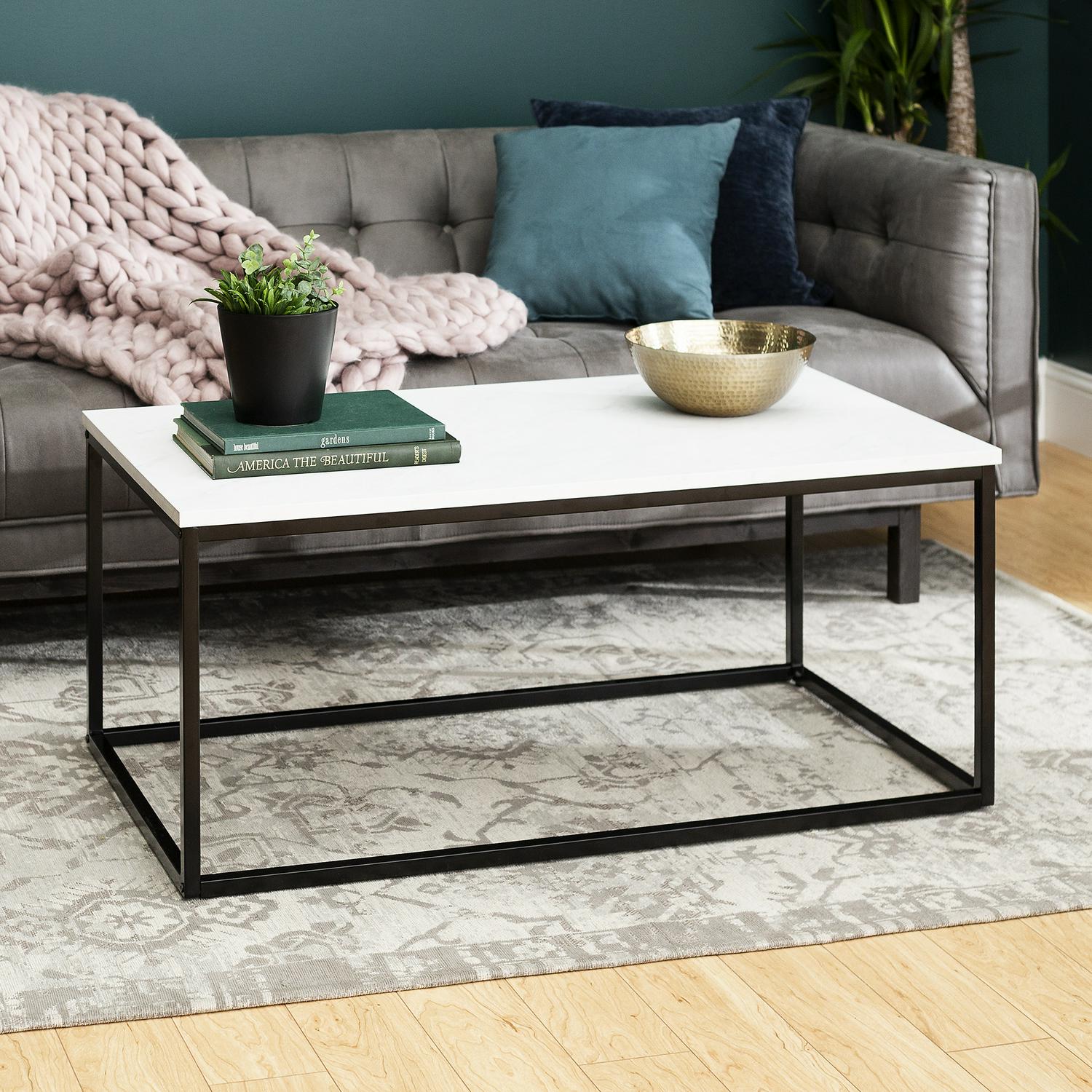 Transitional Faux Marble Mixed Material Coffee Table by Manor Park