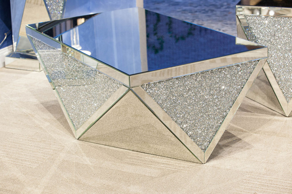 Montreal Mirrored Crystal Cocktail Table   Contemporary   Coffee Tables   by Michael Amini  Houzz