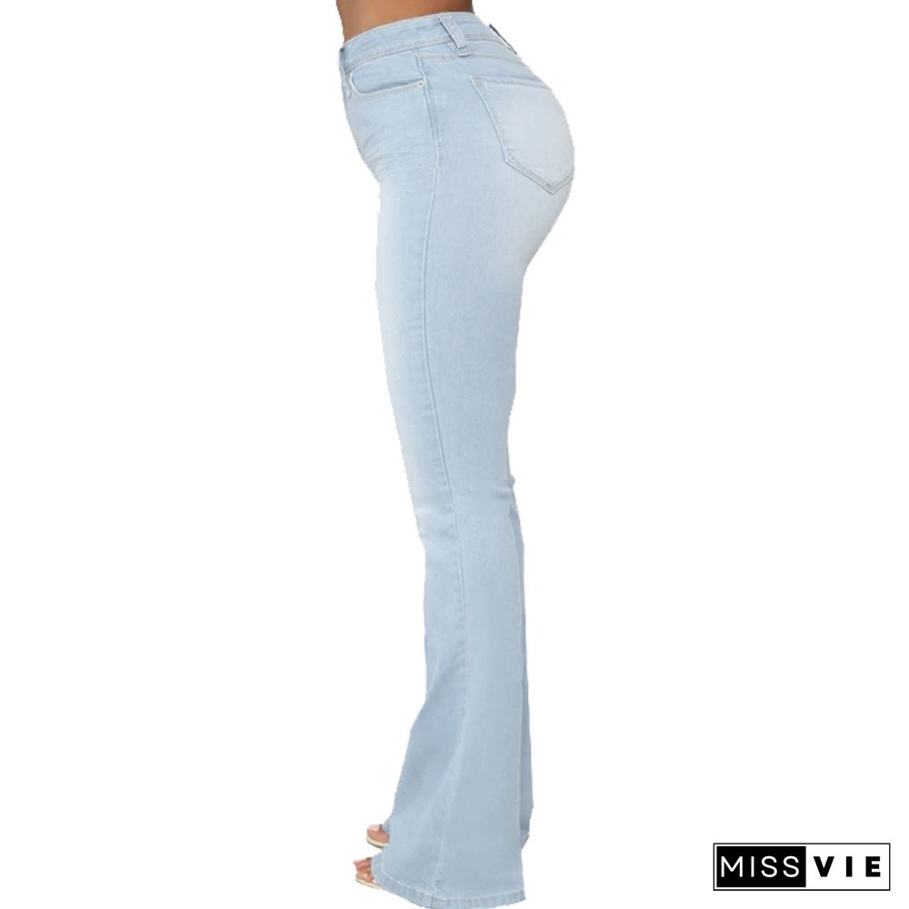 High Waist Full Length Slim Flare Jeans Pants