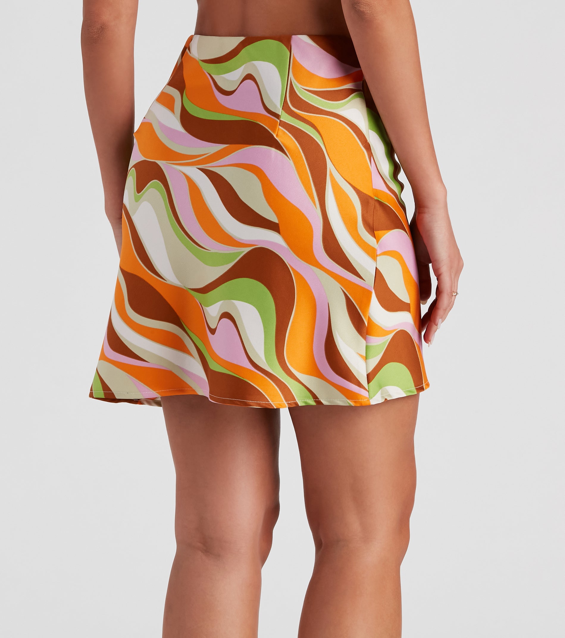 Retro Swirl Satin Mini Skirt