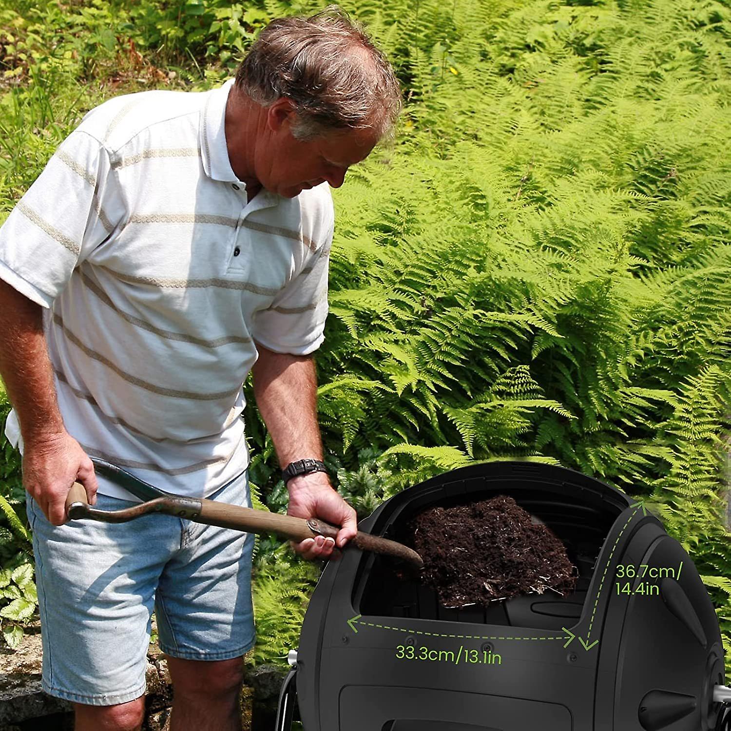 Light Weight Spherical Compost Bin Tumbler Outdoor Garden- Quick Assembly -with Drain Plugs To Collect Liquid-fast Composting (35 Gallon，black)