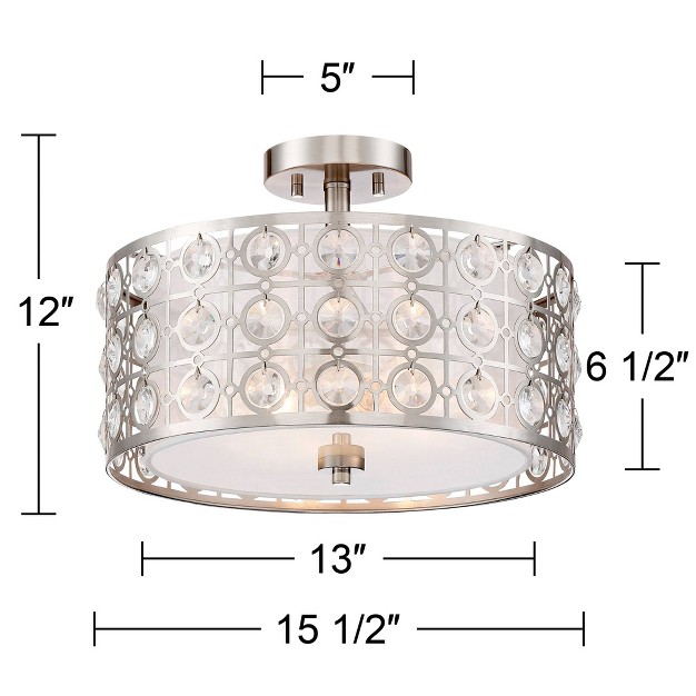 Wide Brushed Nickel Crystal Organza Drum Shade For Bedroom Kitchen Hallway