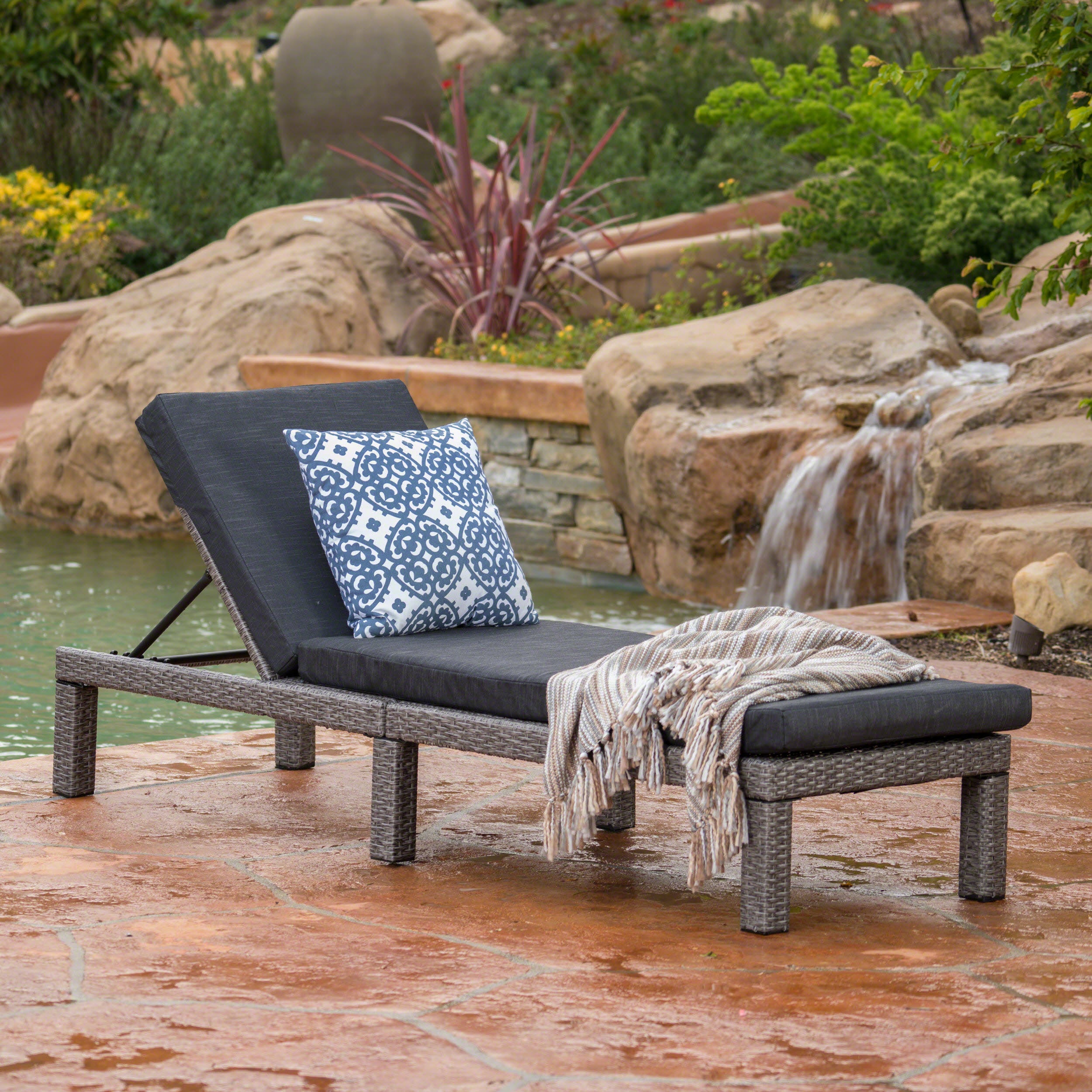 Budva Outdoor Wicker Adjustable Chaise Lounge w/ Cushion