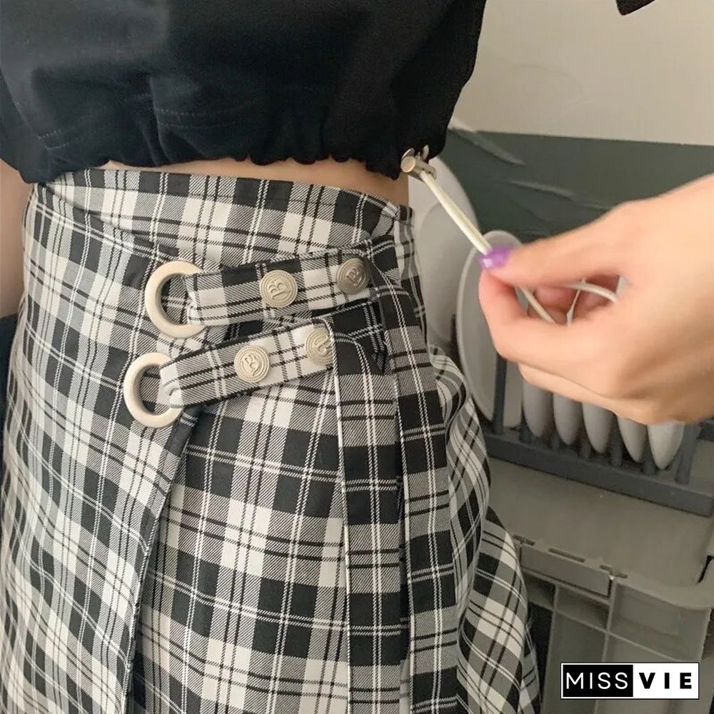 Sexy JK Plaid Mini Skirt Women Summer High Waist Preppy Style A-line Skirt Female Casual Korean Buttons Fashion Mini Skirt