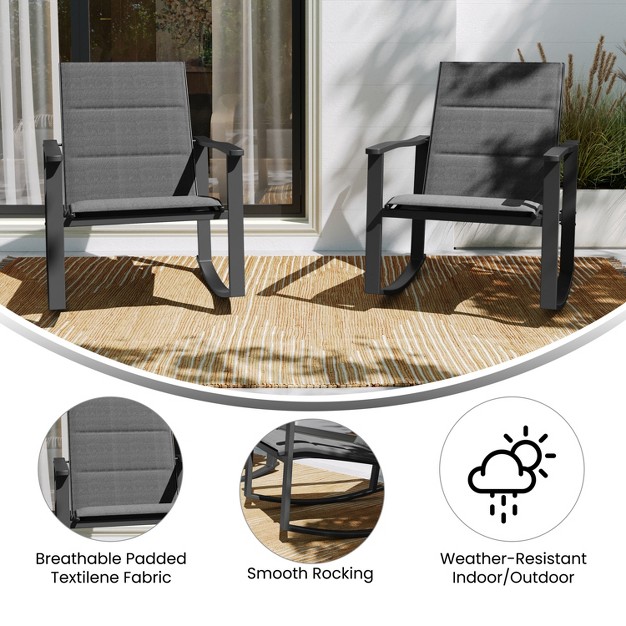 Flash Furniture Brazos Set Of 2 Outdoor Rocking Chairs With Flex Comfort Material And Metal Frame