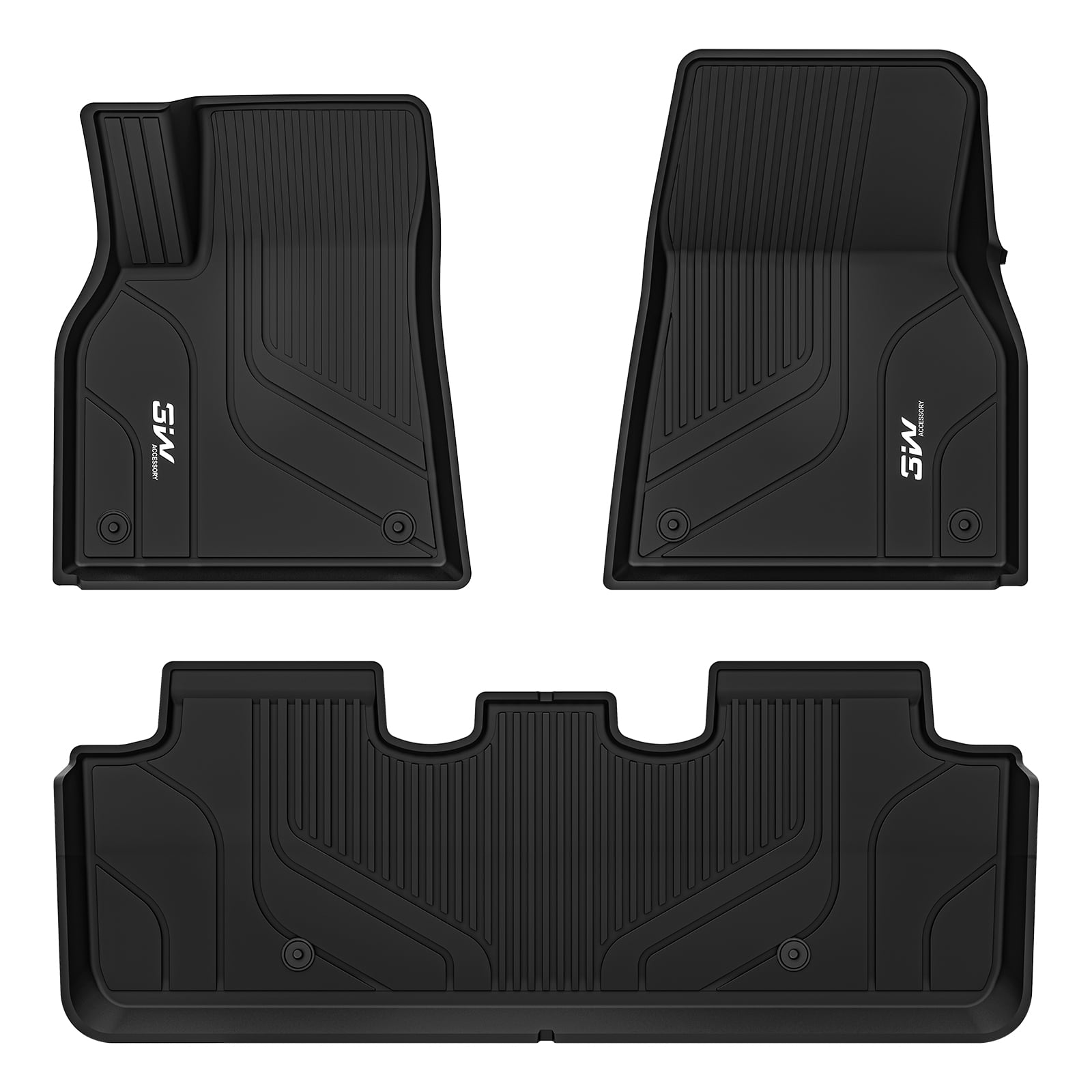 3W Floor Mats Fit for Tesla Model Y 2020-2023 TPE All Weather Custom Fit Floor Liner for 1st， 2nd Row 2020-2023 Tesla Model Y， Black