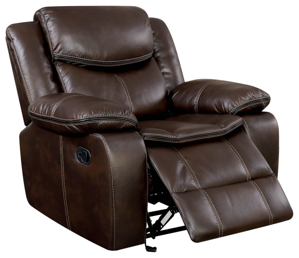 Leatherette Glider Recliner Chair With Large Padded Arms In Brown  Saltoro   Contemporary   Recliner Chairs   by Dot  ampBo  Houzz