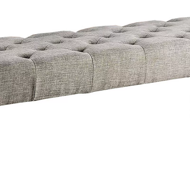 48 Inches Bench with Tufted Seat and Chamfered Legs， Light Gray