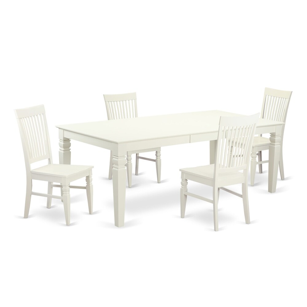 East West Furniture Dining Table Se  A Rectangle Dining Room Table and Wood Seat Chairs  Linen White (Pieces Options)