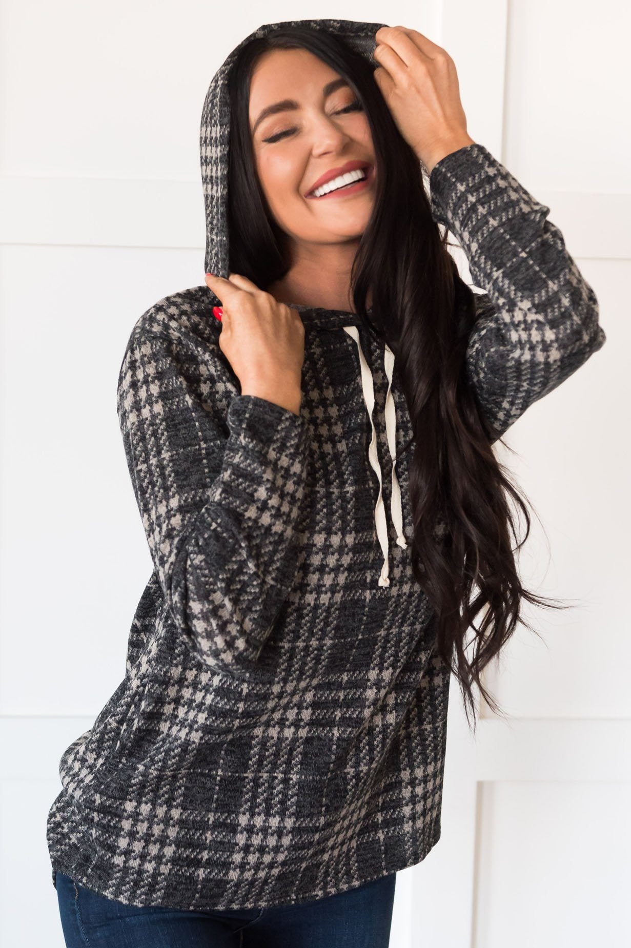 Daylight Stroll Houndstooth Modest Hoodie