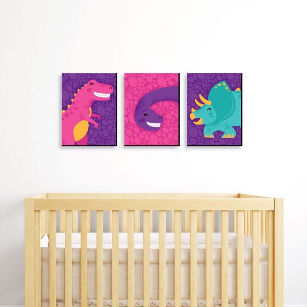 Big Dot Of Happiness Roar Dinosaur Girl Dino Mite T rex Nursery Wall Art And Kids Room Decorations Gift Ideas 7 5 X 10 Inches Set Of 3 Prints