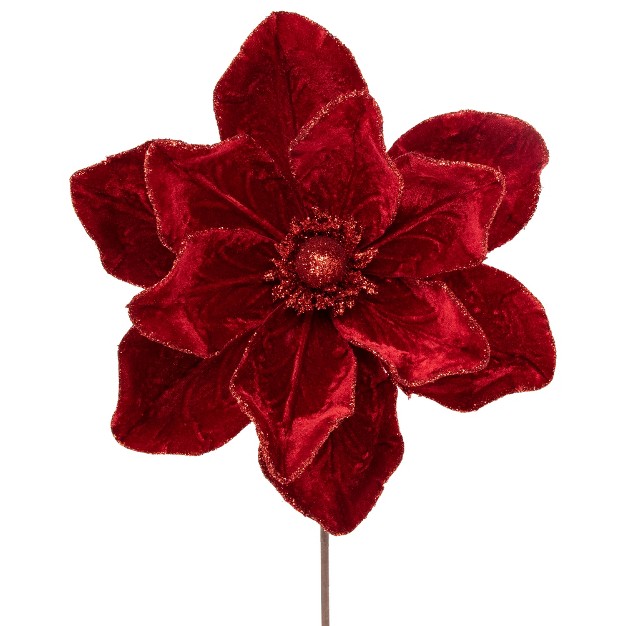 Red Velvet Glittered Magnolia Christmas Stem Spray