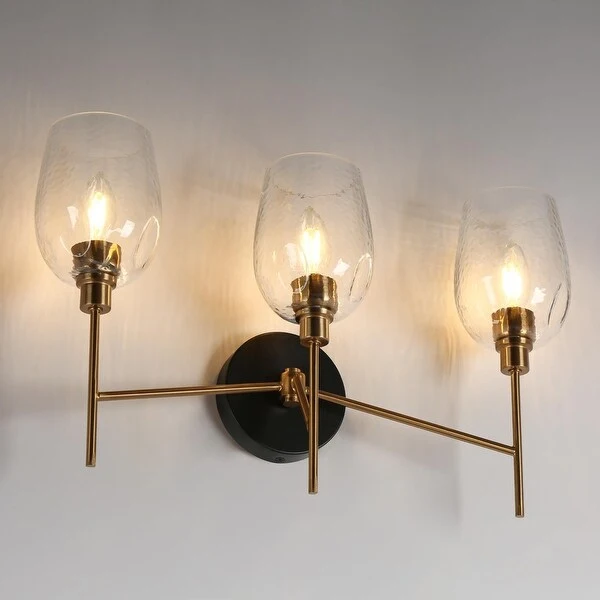 Denan Modern Glam Gold 3-Lights Bathroom Vanity Lights Wall Sconces with Textured Glass - L 20