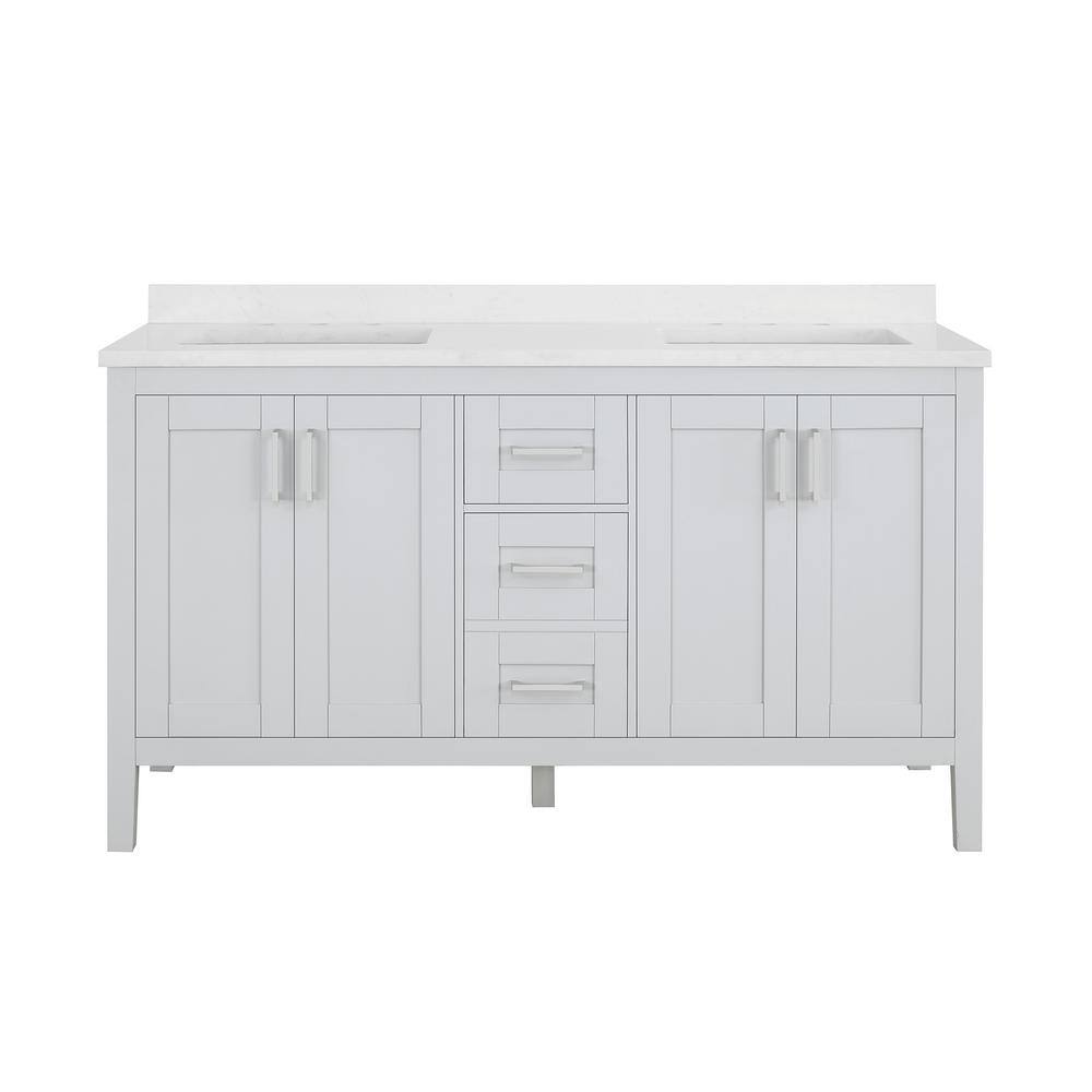 Home Decorators Collection Sepal 60 in. W x 21 in. D x 34.50 in. H Bath Vanity in Dove Grey with White Cultured Marble Top Sepal 60G