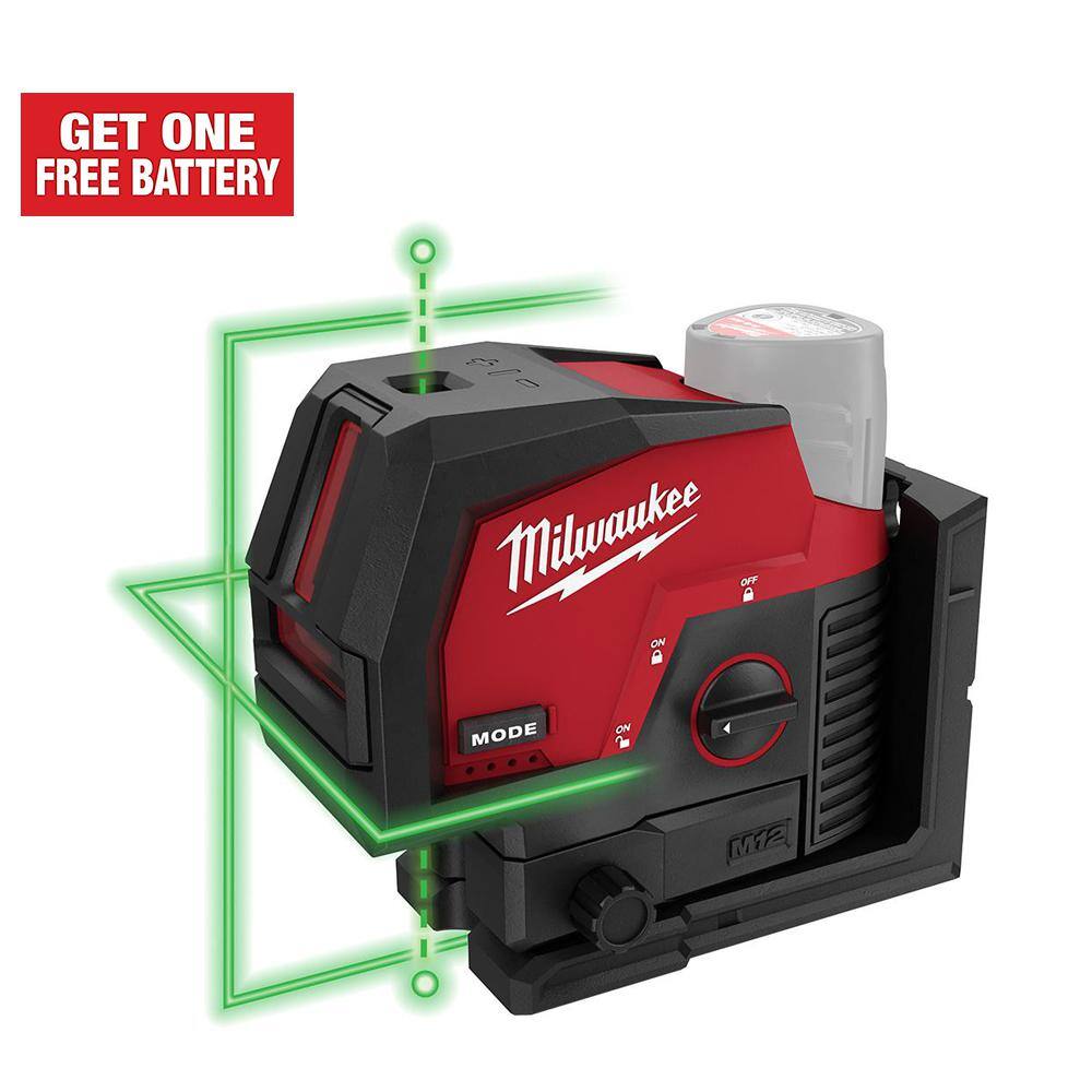 MW M12 12-Volt Lithium-Ion Cordless Green 125 ft. Cross Line and Plumb Points Laser Level (Tool-Only) 3622-20