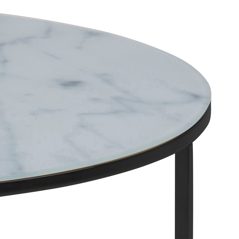 KOLINA Glass Marble Round Coffee Table 80cm - White