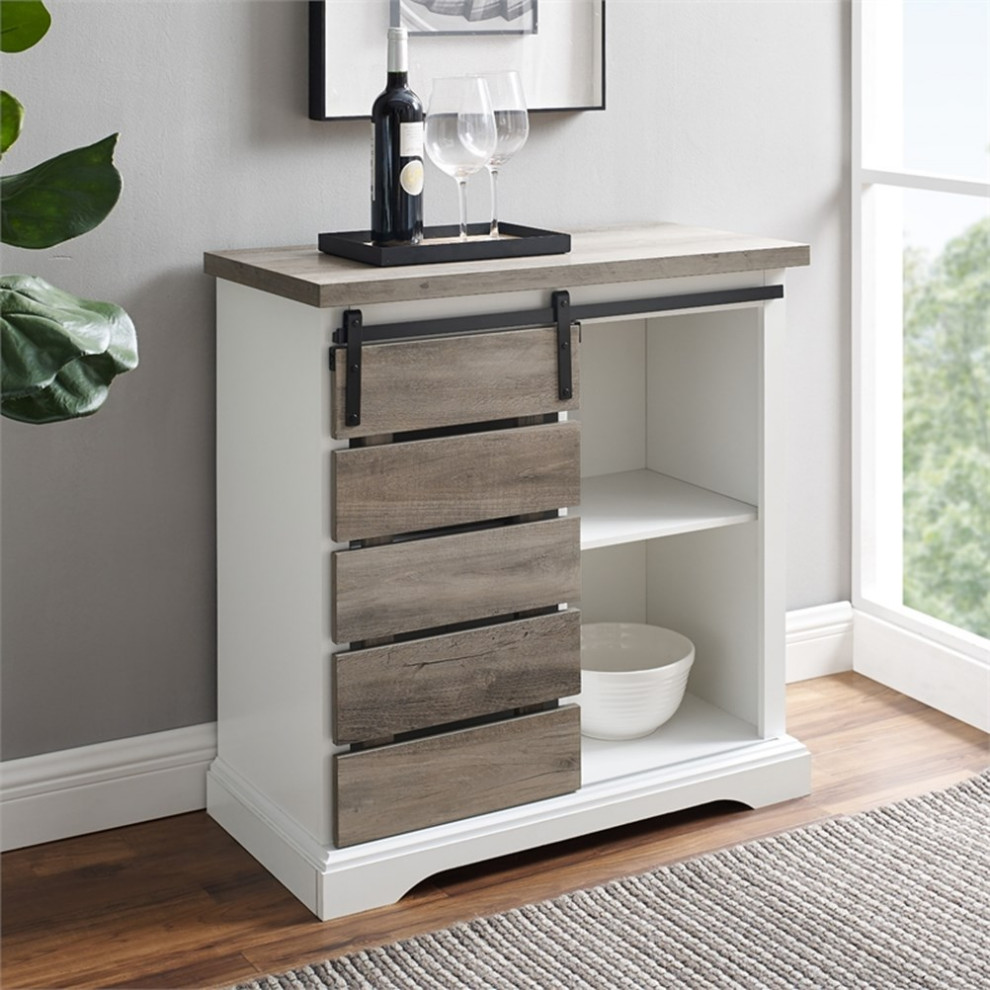 Bowery Hill 32 quotRustic Farmhouse TV Stand in Solid White and Grey Wash   Farmhouse   Entertainment Centers And Tv Stands   by Homesquare  Houzz