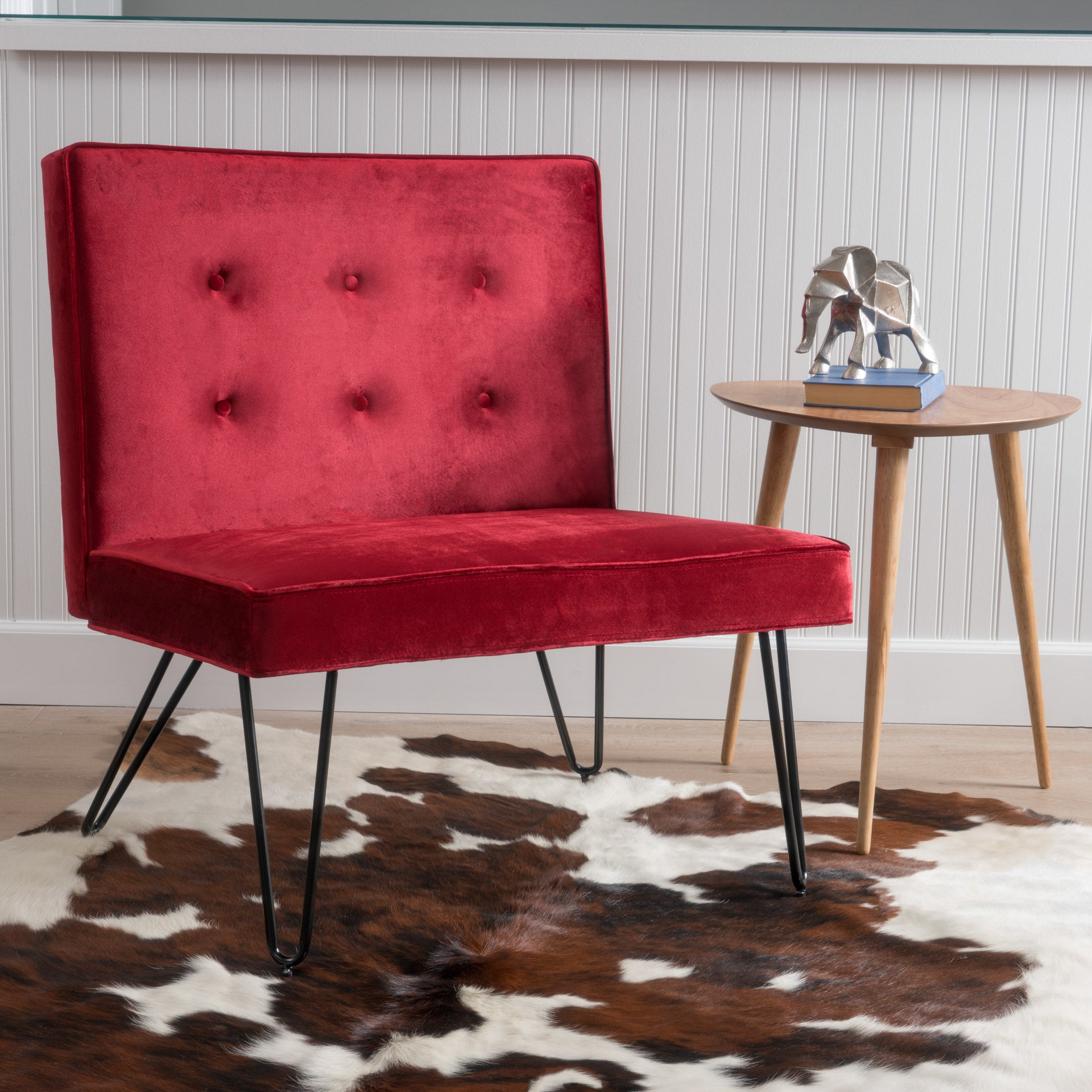 DuSoleil Modern Button Tufted Armless Velvet Accent Chair with Hairpin Legs