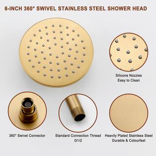 Mondawe Pressure Balanced 3-Spray Patterns 12 in. Ceiling Mounted Rainfall Dual Shower Heads with Handheld in Brushed Gold WF6853-12BG