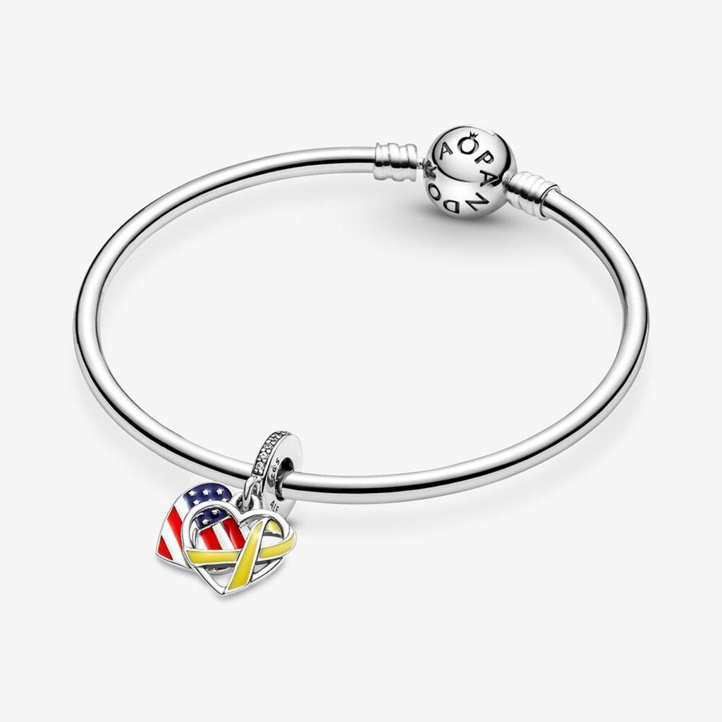 PANDORA  Heart, Flag & Remembrance Ribbon Double Dangle Charm