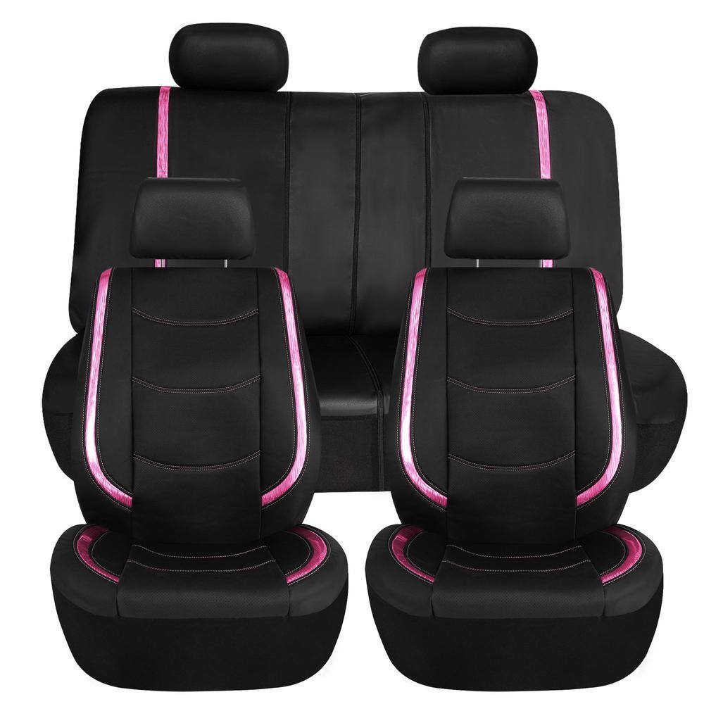 FH Group Galaxy13 Metallic Striped Deluxe Leatherette 47 in. x 23 in. x 1 in. Full Set Seat Covers DMPU013115PINK